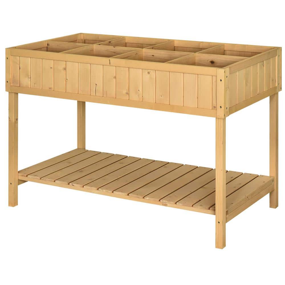 Natural Wooden Raised Garden Bed with 8 Slots and Open Shelf - Hercitys