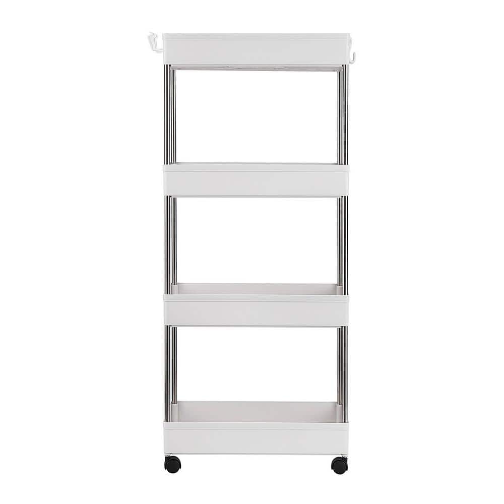 Narrow Plastic Multi-Functional 4-Wheeled Storage Cart in White - Hercitys