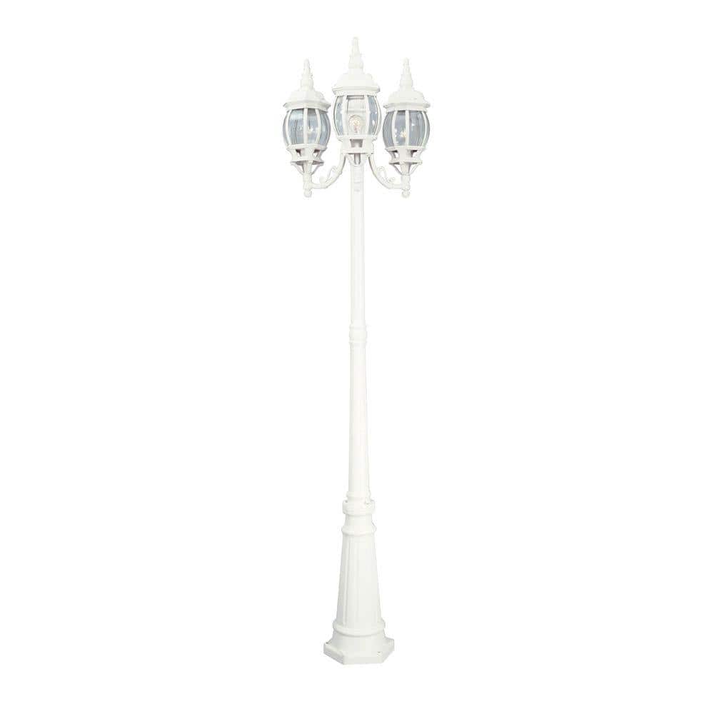 Riviera 3-Light White Cast Aluminum Line Voltage Hardwired Outdoor Wet-Rated Post Light with No Bulb Included - Hercitys