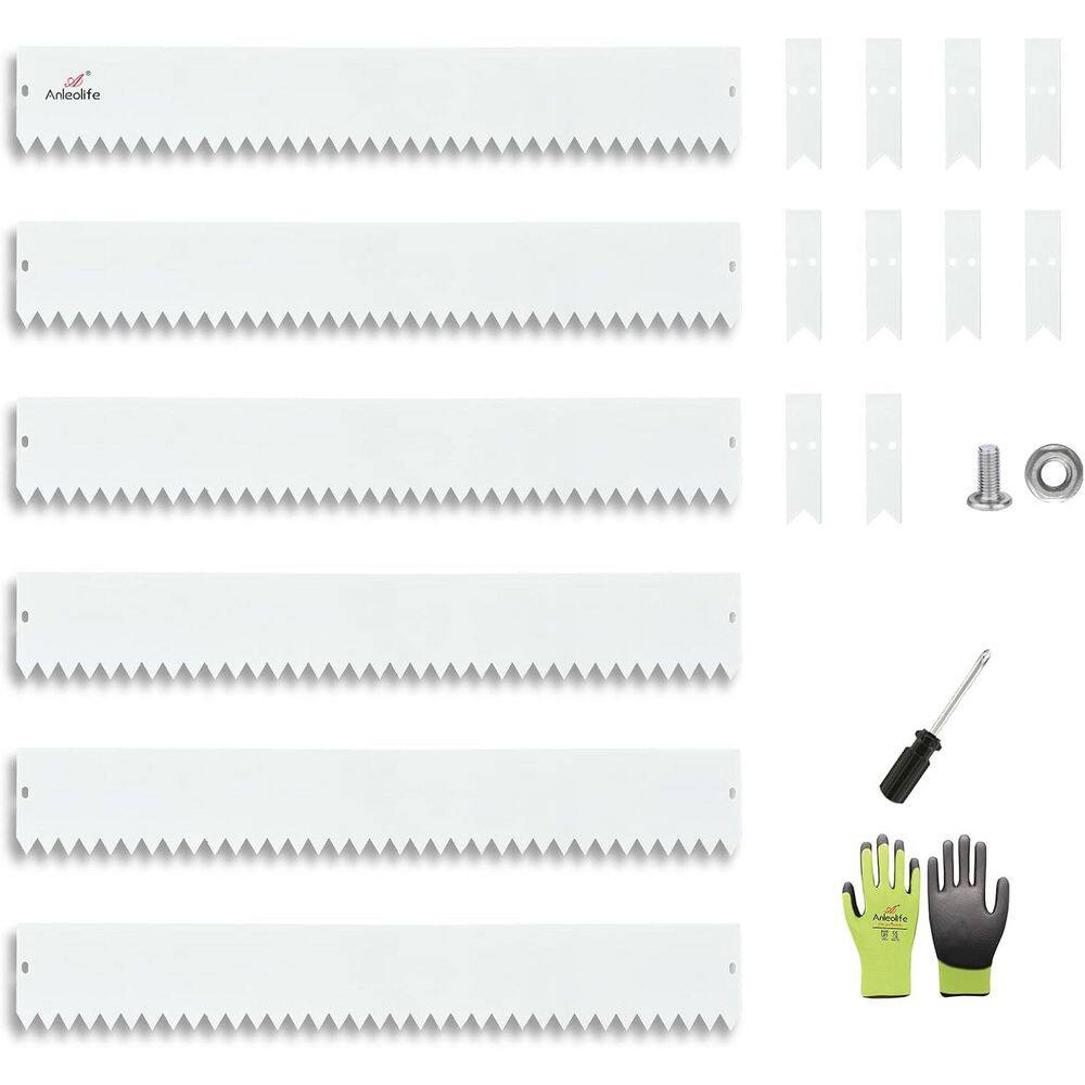 6-Pack 40 in. L x 6 in. H Antique White Steel Garden Landscape Edging, Bendable Lawn Border with Gloves and 10 Stakes - Hercitys