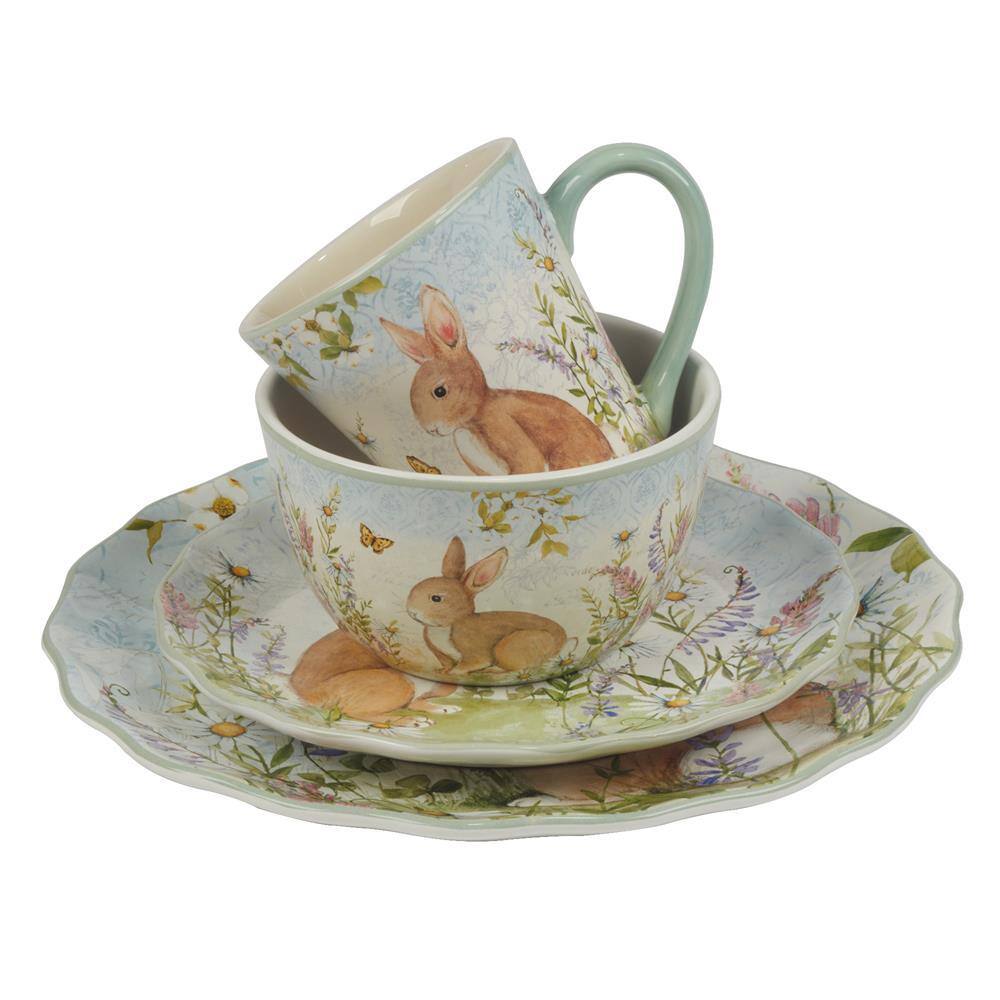 Easter Meadow 16-Piece Multi-Colored Earthenware Dinnerware Service Set For 4 - Hercitys