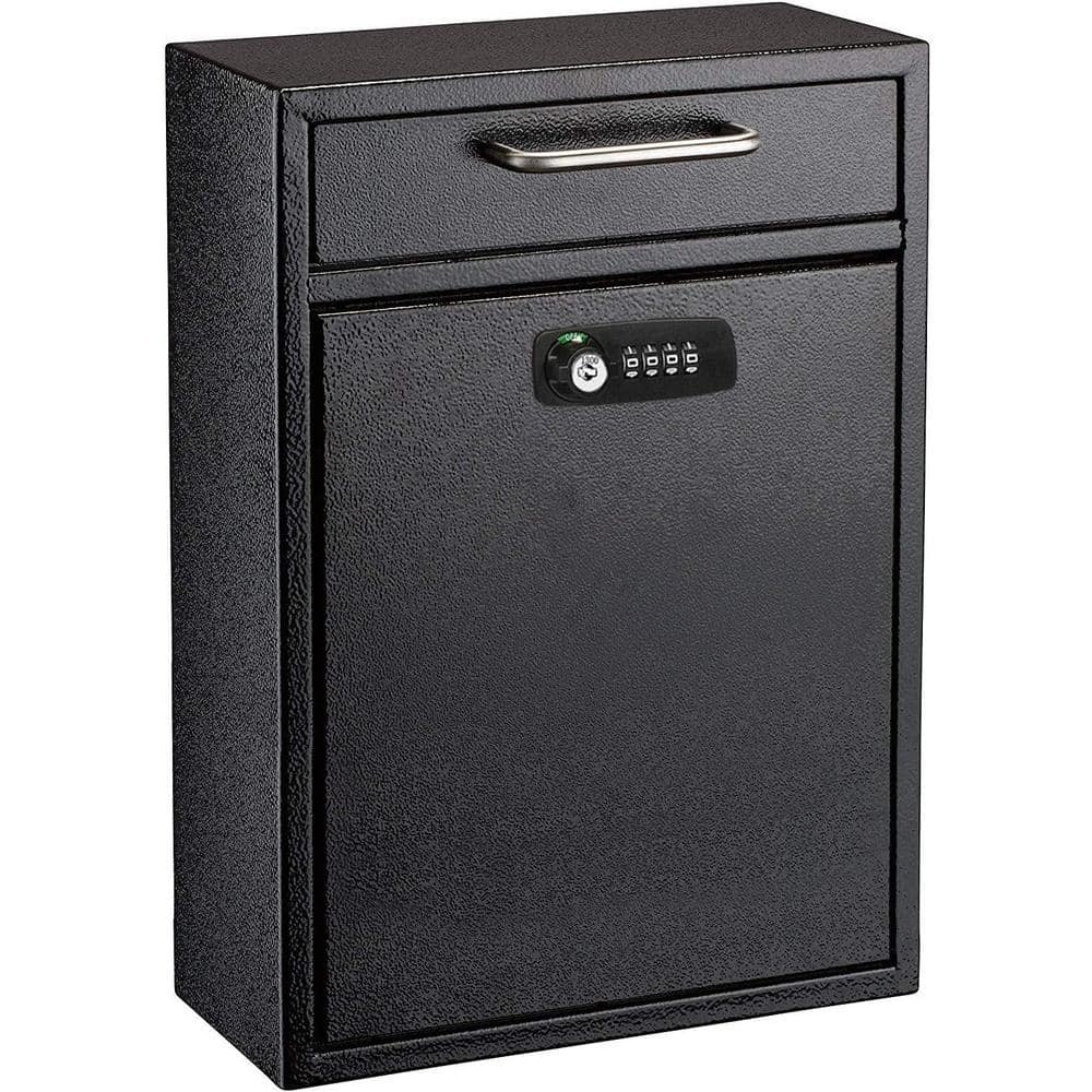 Large Maibox Wall-Mount Secure Drop Box with Key and Combination Locking System, Black - Hercitys