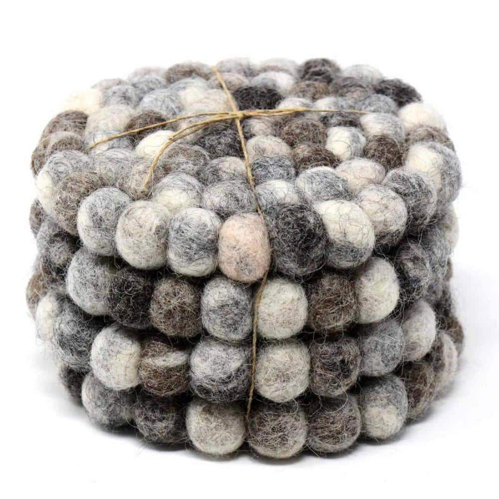 Tie Dye Grey Felt Ball Coasters (4-Pack) - Hercitys