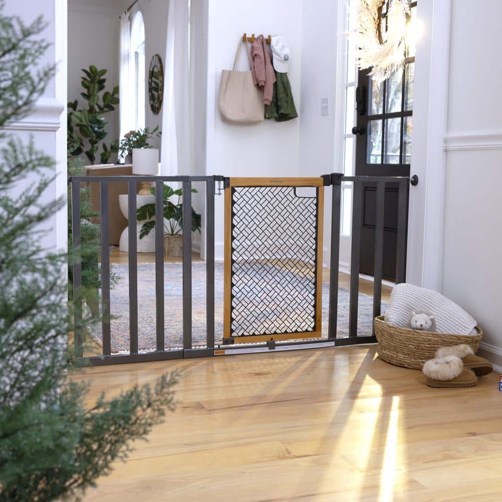 Thruway 60XW Series Pressure Mounted Extra Wide Pet and Baby Gate, 30 in. – 60 in. Wide, 26 in. Tall- Honey Oak - Hercitys