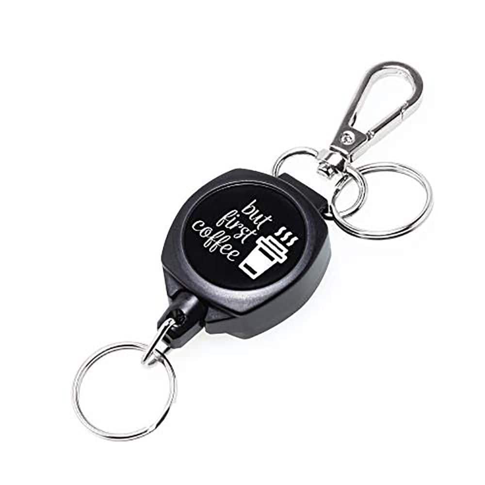 SnapBack Retractable Keychain with 24 in. Cut Resistant Cord, Charm Ring, and Easy to Use Clip, Coffee Design - Hercitys