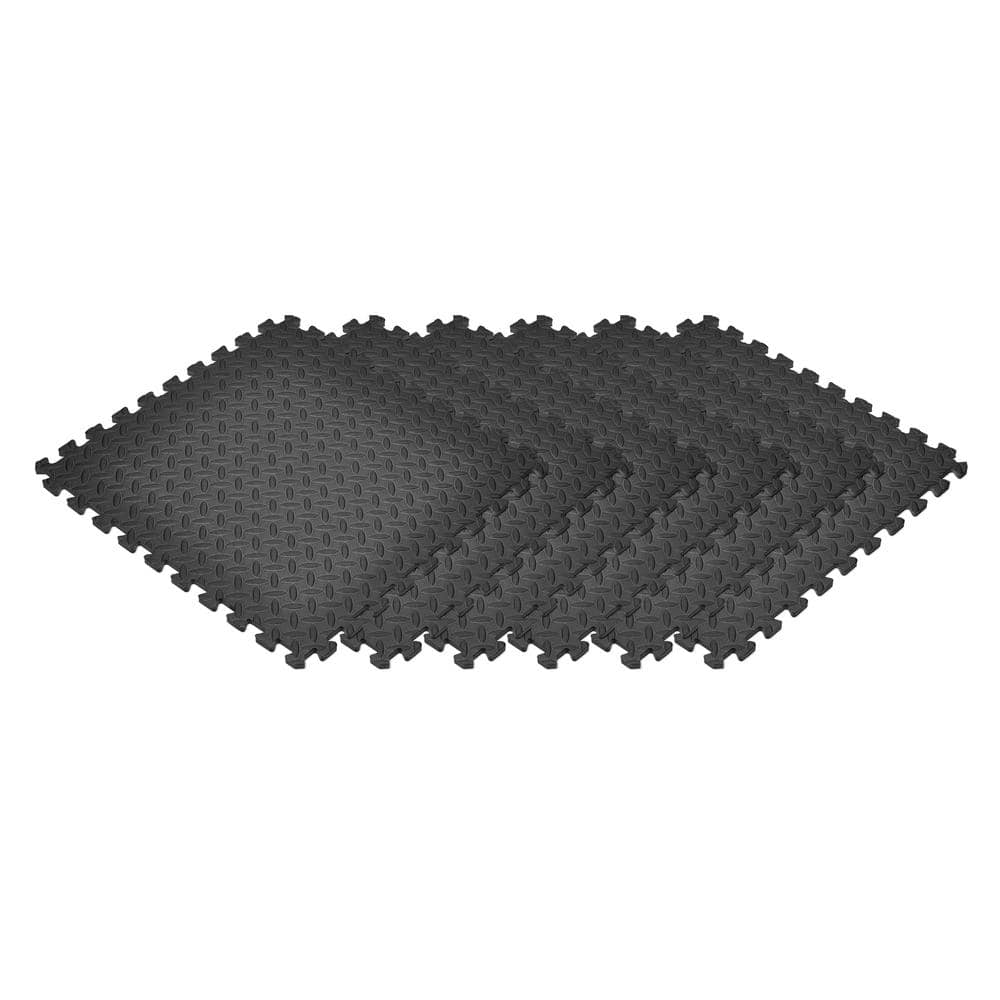 Black 24 in. x 24 in. EVA Foam Solid Color Diamond Plate Interlocking Tile (24-Tile) - Hercitys