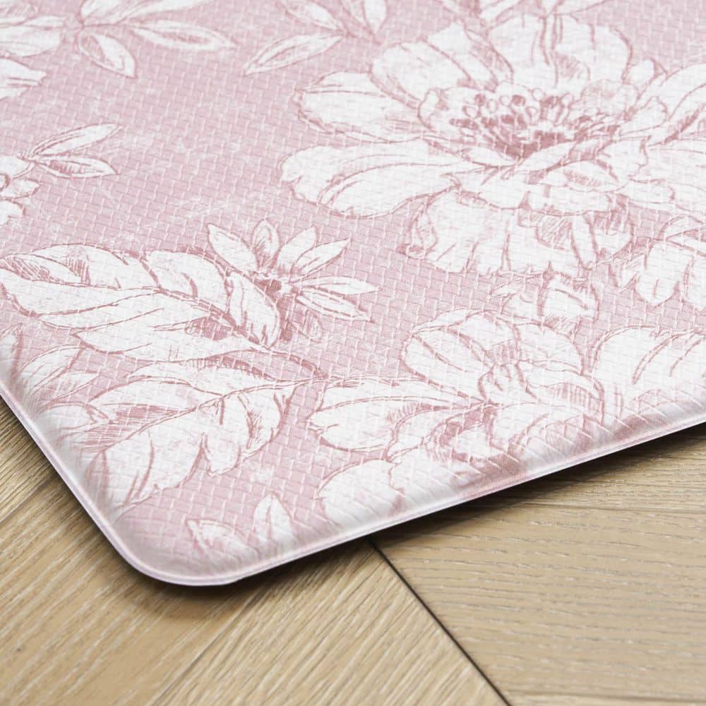 Pink Iris Floral 17.5 in. x 48 in. Anti-Fatigue Wellness Mat - Hercitys