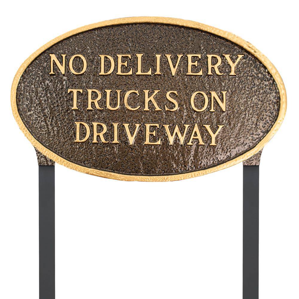 No Delivery Trucks on Driveway Standard Oval Statement Plaque with 17.5 in. Lawn Stakes-Hammered Bronze - Hercitys