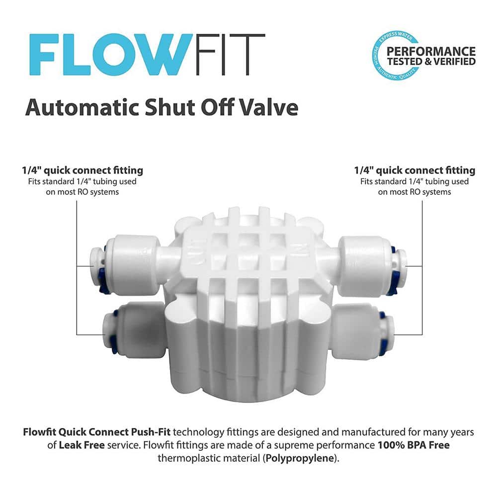 Automatic Shut Off Valve Quick Connect 1/4 in. Fittings for Water Filters/Reverse Osmosis RO Systems - Hercitys