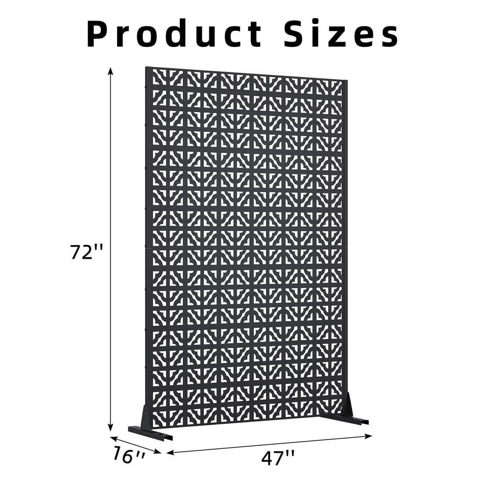 72 in. x 47 in. Black Galvanized Steel Garden Fence in Clover Pattern - Hercitys