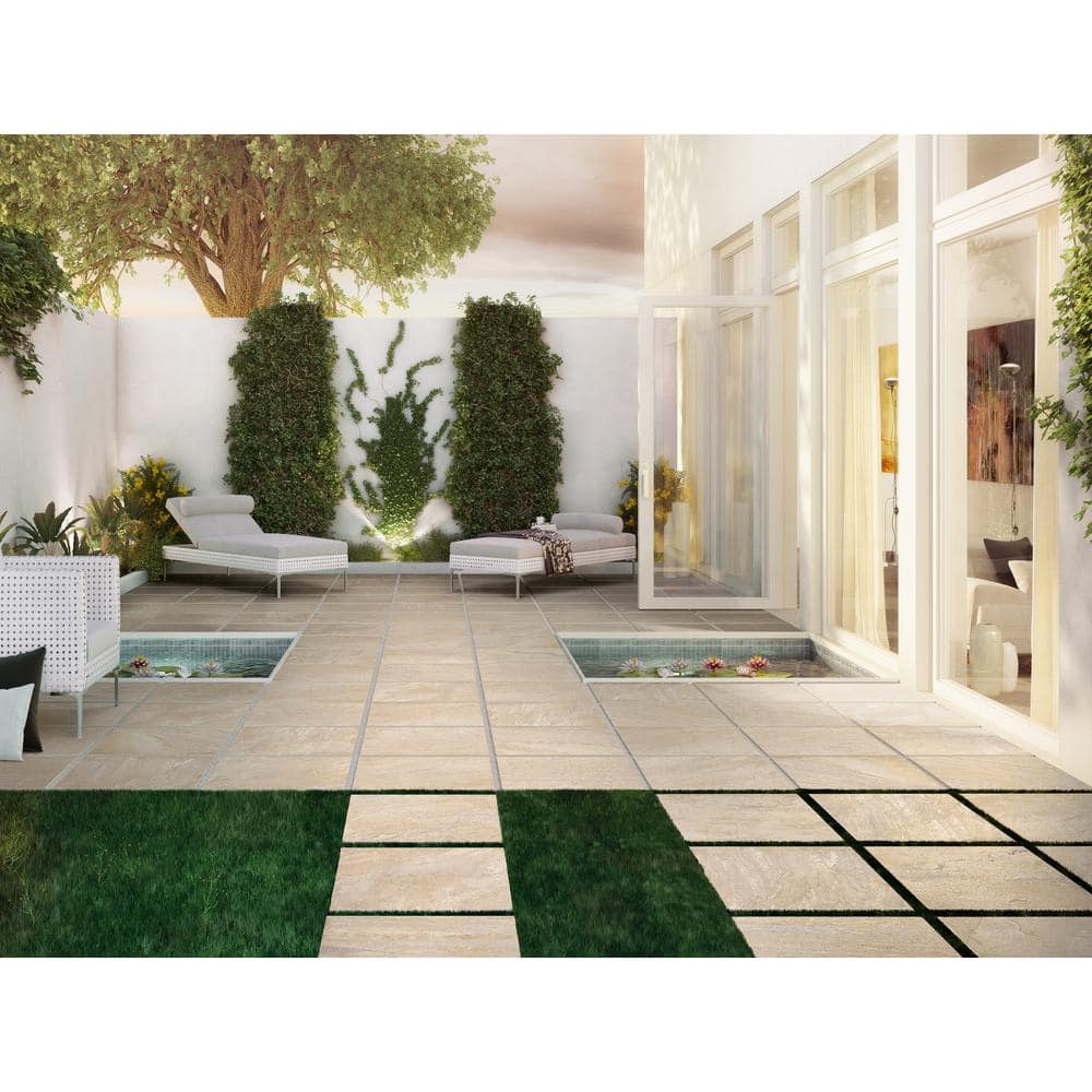 Quartz Beige 2 cm. x 24 in. x 24 in. Matte Porcelain Stone Look Paver Tile (8 sq. ft./case) - Hercitys