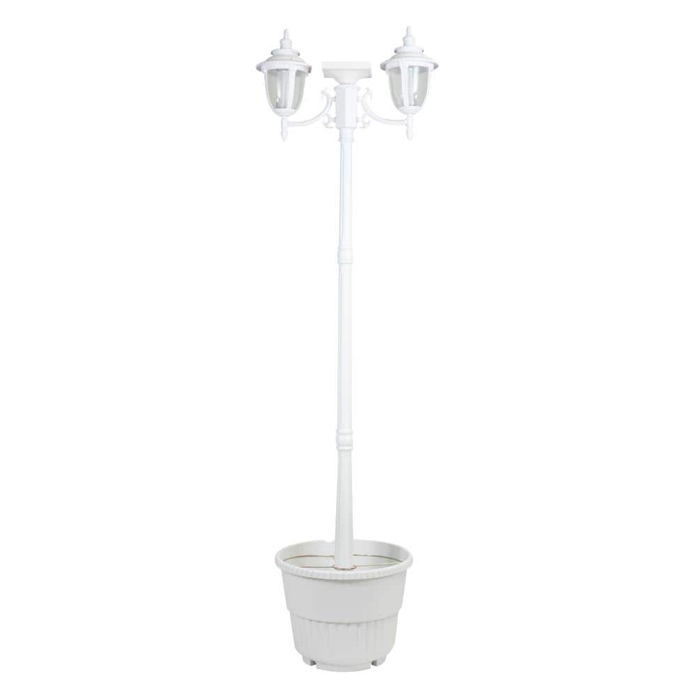 Hannah 2-Light Outdoor White Integrated LED Solar Lamp Post an Planter - Hercitys