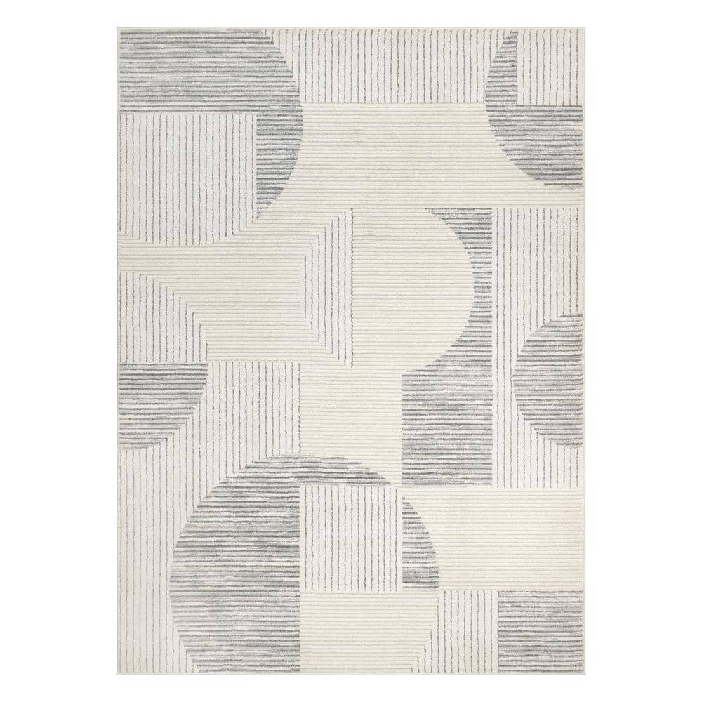 Nizza Collection Phoenix Ivory 5 ft. x 7 ft. Geometric Area Rug - Hercitys