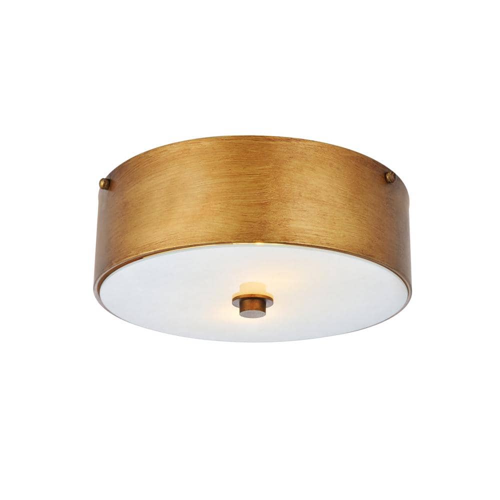Timless Home 12 in. 2-Light Transitional Vintage Gold and White Flush Mount with No Bulbs Included - Hercitys