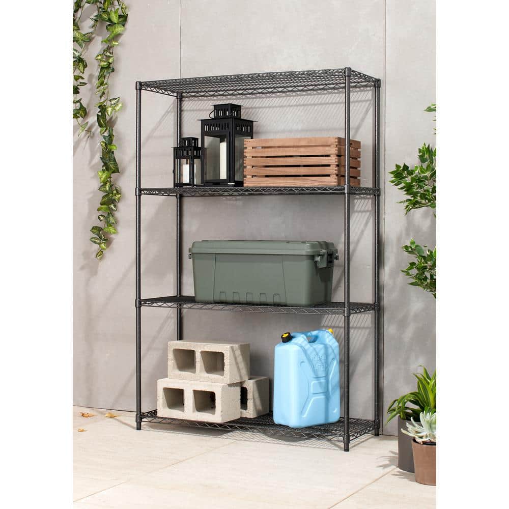 PRO Black 4-Tier Steel Wire Garage Storage Shelving Unit (48 in. W x 72 in. H x 18 in. D) - Hercitys