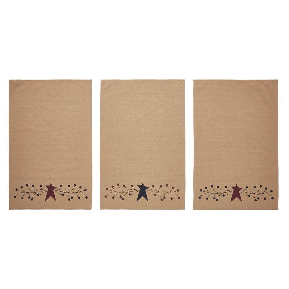 Pip Vinestar Tan Primitive Floral Cotton Kitchen Tea Towel Set (Set of 3) - Hercitys
