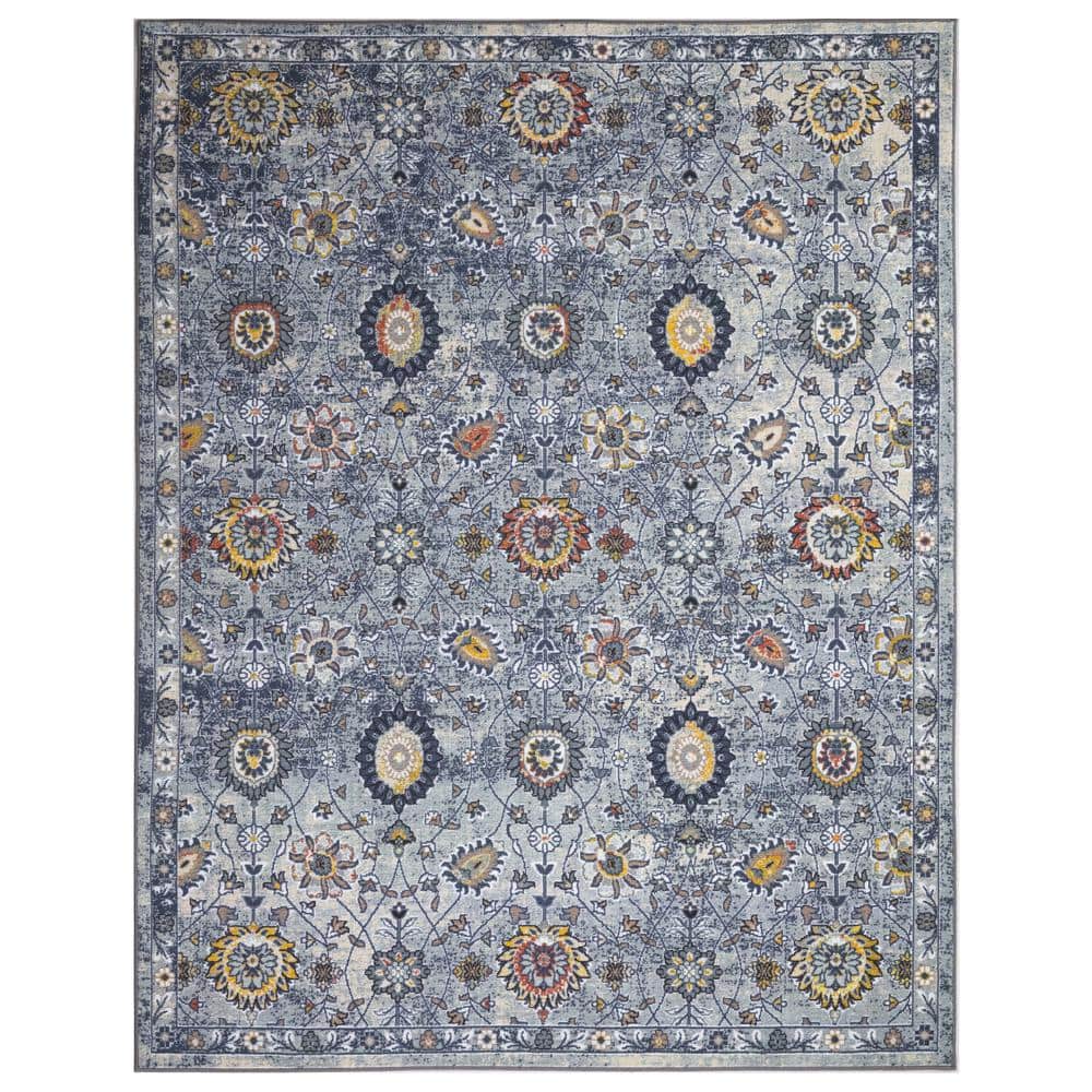 Eden Collection Pelmut Garden Blue 5 ft. x 7 ft. Machine Washable Traditional Indoor Area Rug - Hercitys