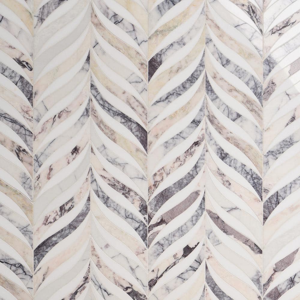 Fleur Peach Lilac Cream 12.24 in. x 15.03 in. Polished Marble Mosaic Floor and Wall Tile (1.27 sq. ft. / Each) - Hercitys