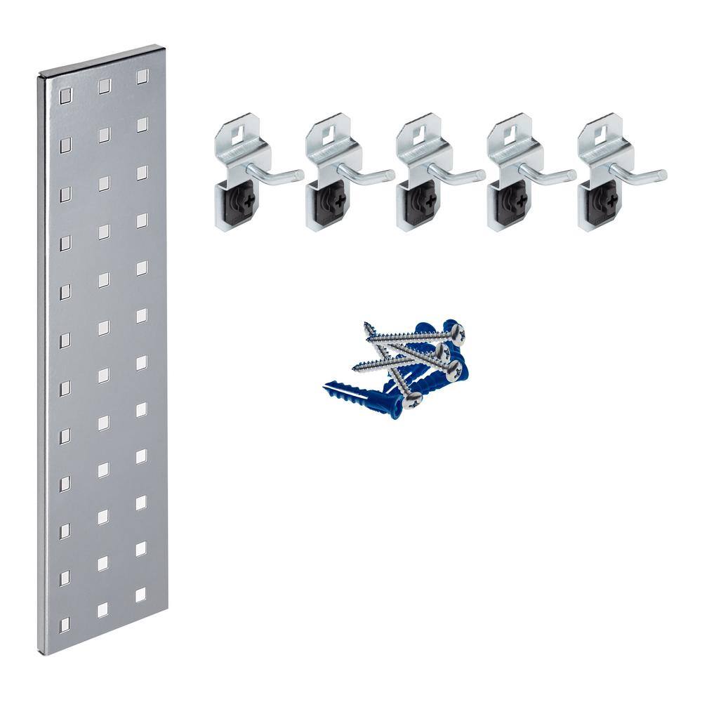 Silver Key Pegboard Kit with (1) 18 in. x 4.5 in. Steel Square Hole Pegboard and 6-Piece LocHook Assortment - Hercitys