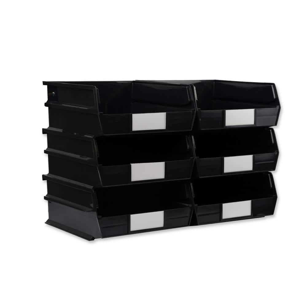 LocBin 2.0-Gal. Stacking Hanging Interlocking Polypropylene Storage Bin in Black (6-Pack) - Hercitys