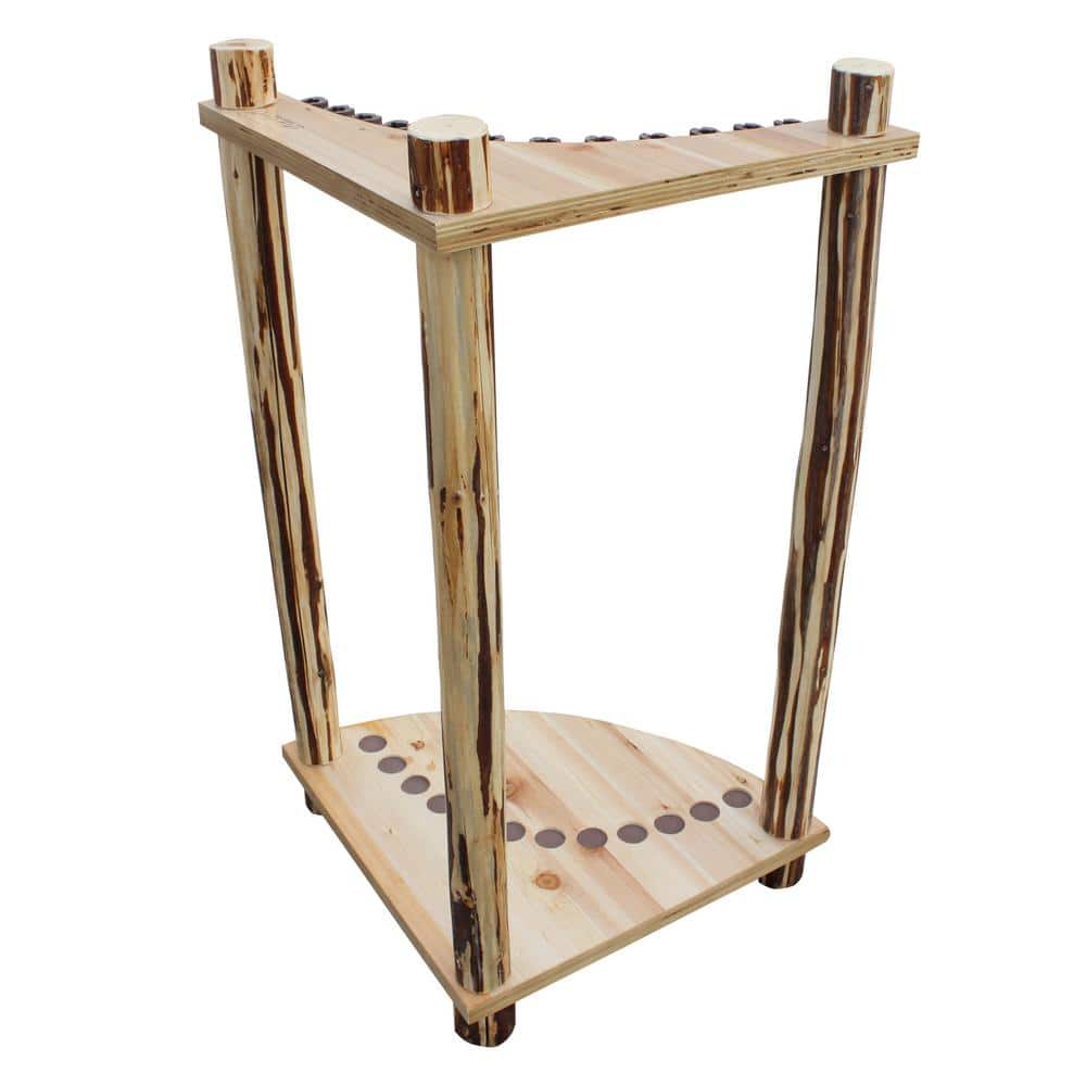 Rustic Log Handcrafted Solid Pine 12 Fishing Rod Storage Corner Rack – No Tool Assembly - Hercitys