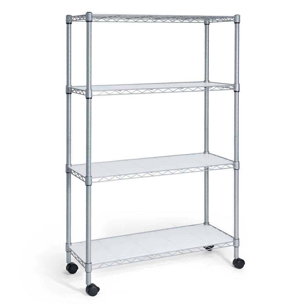Silver 4-Tier Welded Steel Garage Storage Shelving Unit with Liner and Wheels (36 in. W x 56 in. H x 14 in. D) - Hercitys