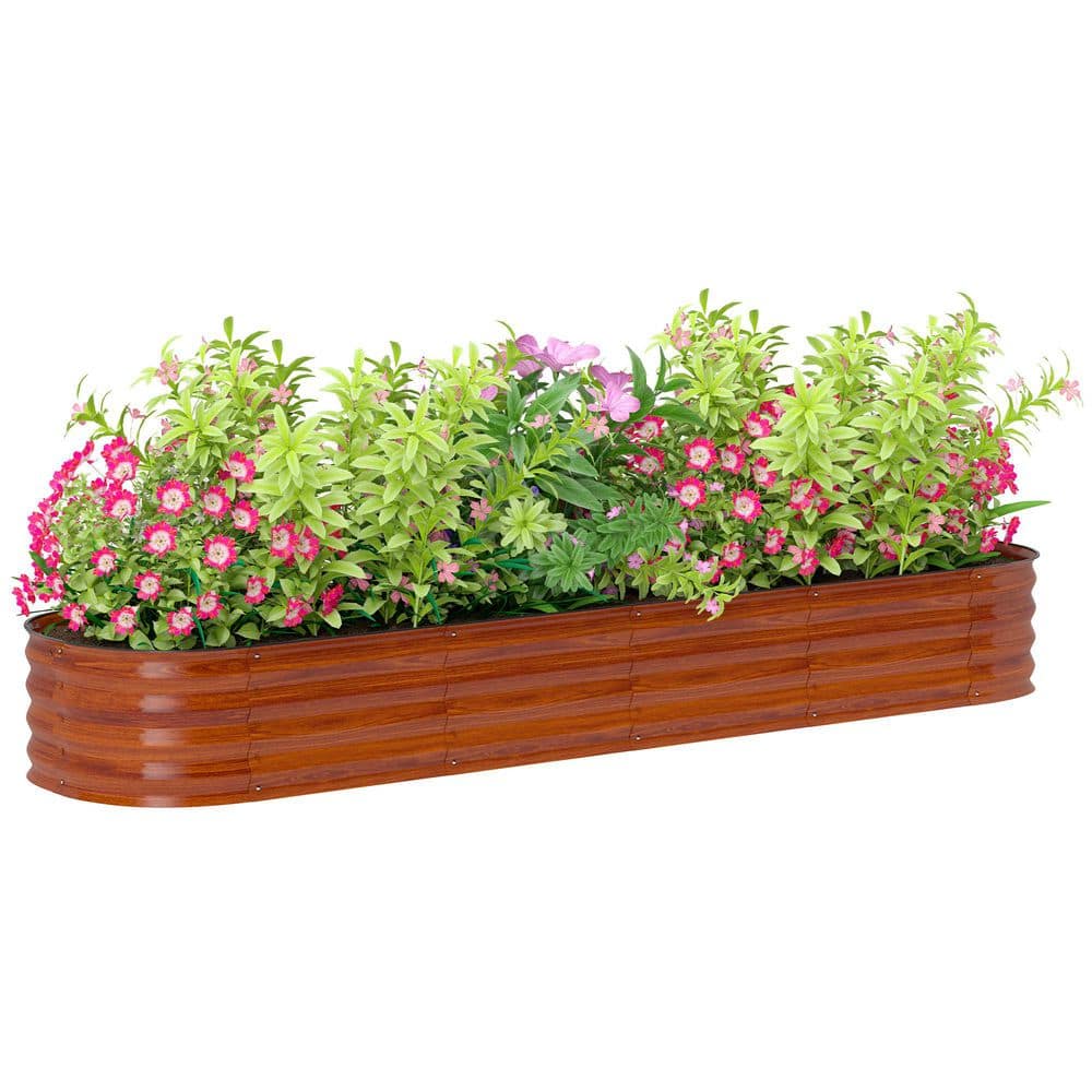 Galvanized Steel Raised Garden Bed, Metal Planter Box with Safety Edging, 94.5 in. x 24.5 in. x 11.75 in., Dark Brown - Hercitys