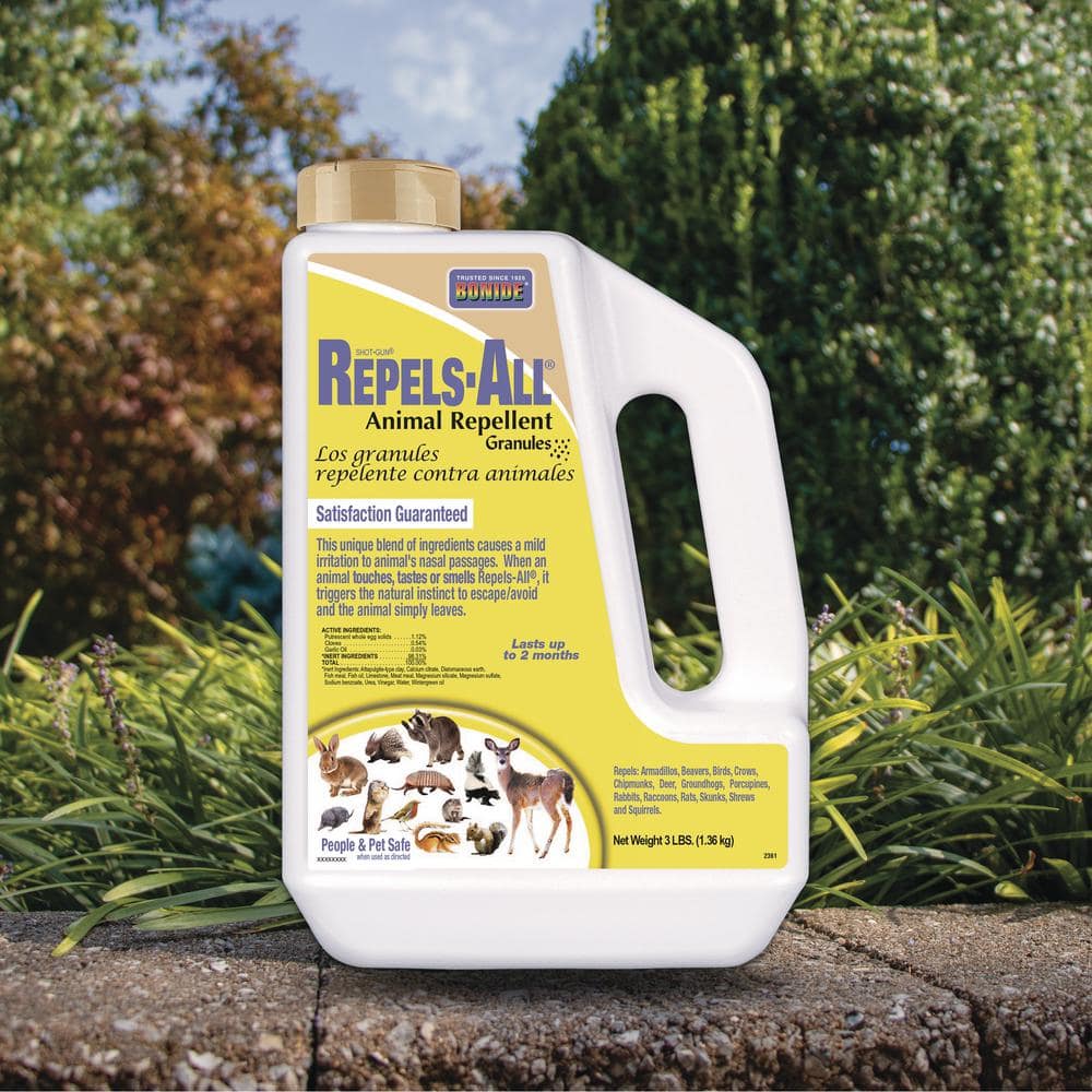 Repels-All Animal Repellent, 3 lbs. Granules, Squirrels, Deer, Rabbit, Groundhog, Raccoon Repellent, Deter Pests - Hercitys