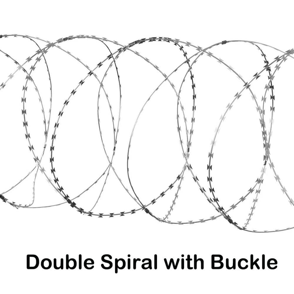 98 ft. Galvanized Double Spiral with Buckle Razor Barbed Wire, 2-Rolls Razor Wire Fencing Razor Fence - Hercitys