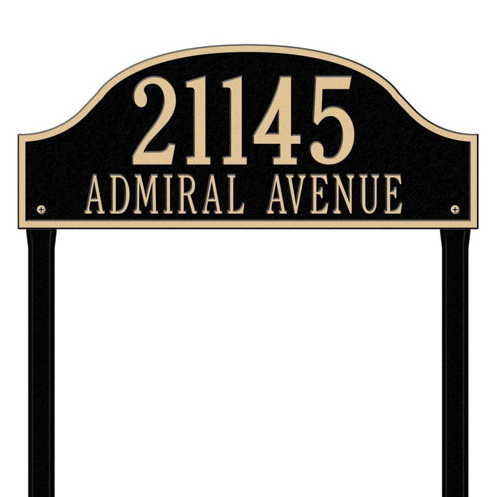 Admiral Estate Arch Black/Gold Lawn Two Line Address Plaque - Hercitys