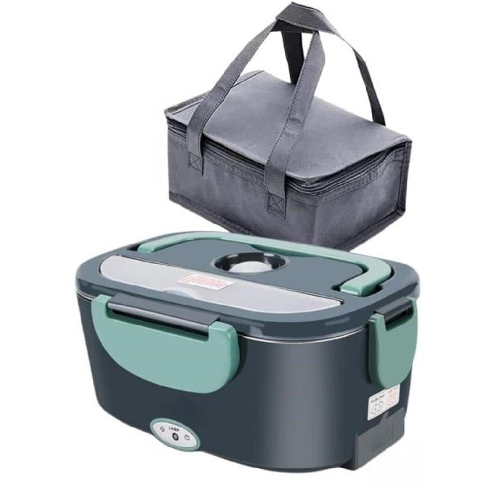 Portable Electric Lunch Box Stainless Steel Food Storage Container with Lids Fork & Spoon & Insulated Carry Bag in Green - Hercitys