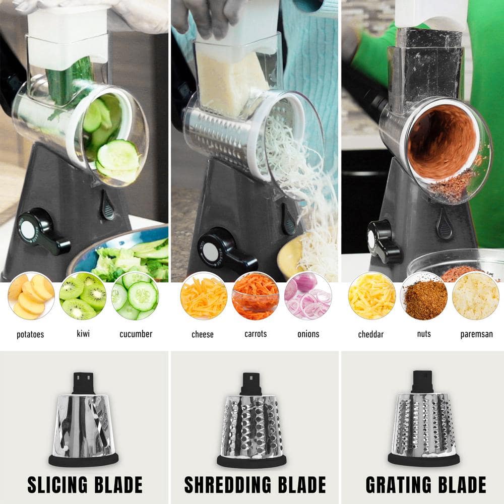 Signature Series Multi Slicer Pro 3 in. 1 Spinning Rotating Mandoliner and Countertop Food Slicer Grater - Hercitys