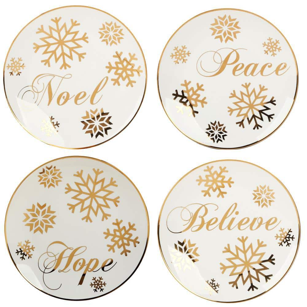 Christmas Glitter Gold Salad Plates (Set of 4) - Hercitys