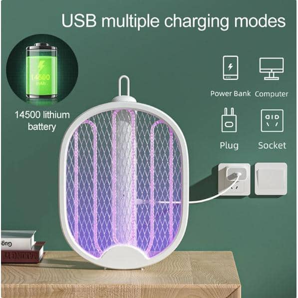 Indoor 4-in-1 Foldable Electric Mosquito Killer 3000-Volt Fly Swatter Trap USB Rechargeable Mosquito Racket Bug Zapper - Hercitys