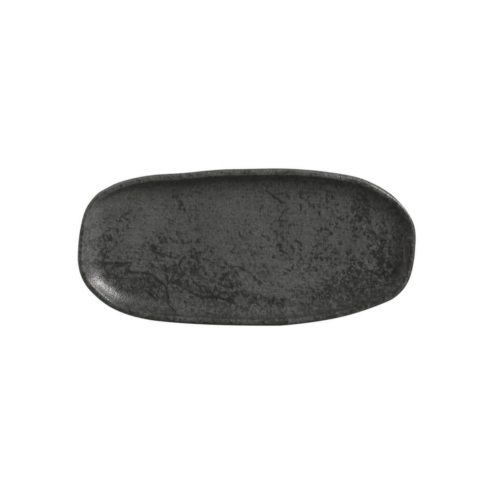 9.06 in. Chromium Gray Stoneware Shallow Oval Platter Organic (Set of 4) - Hercitys