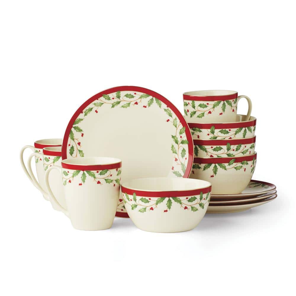 Holiday 12-Piece Ivory Multi-Colored Porcelain Dinnerware Sets (Service for 4) - Hercitys