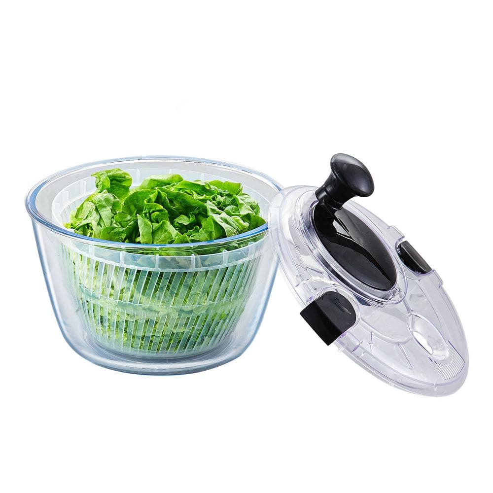 Glass Salad Spinner, 4.75 qt., 1-Handed Easy Press Vegetable Dryer, Lettuce Cleaner - Hercitys