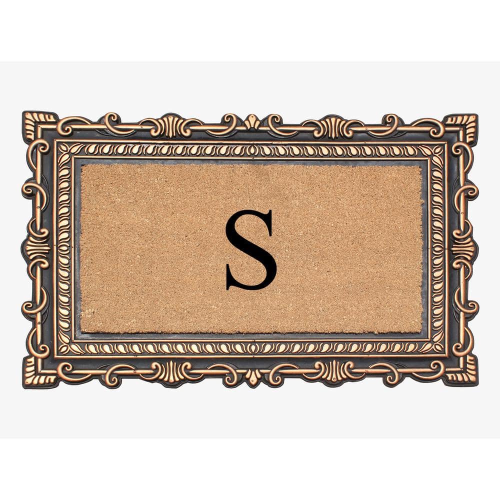 A1HC Carson Bronze/Beige 24 in. x 36 in. Rubber and Coir Heavy-Duty Easy to Clean Monogrammed S Door Mat - Hercitys