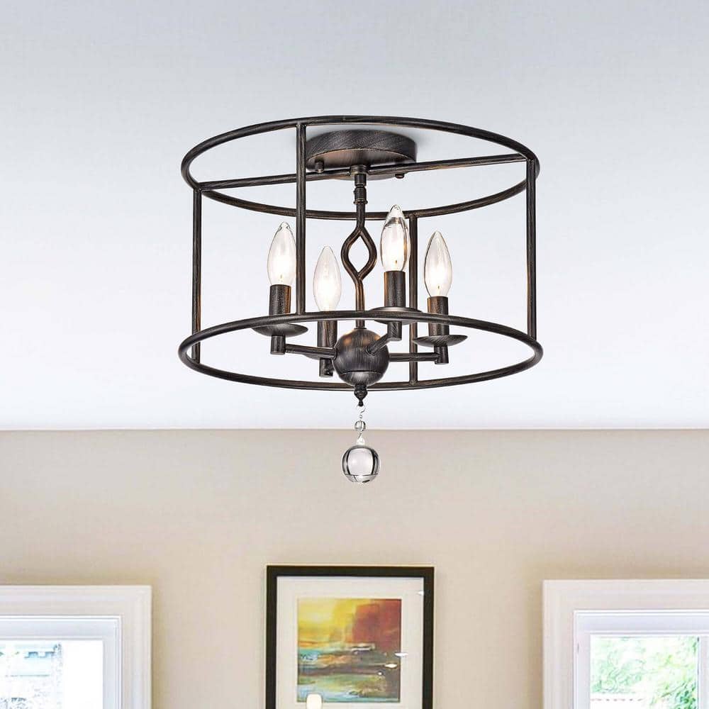 Sheila 15 in. Dia 4-Light Antique Black Metal Round Flush Mount Ceiling Light - Hercitys