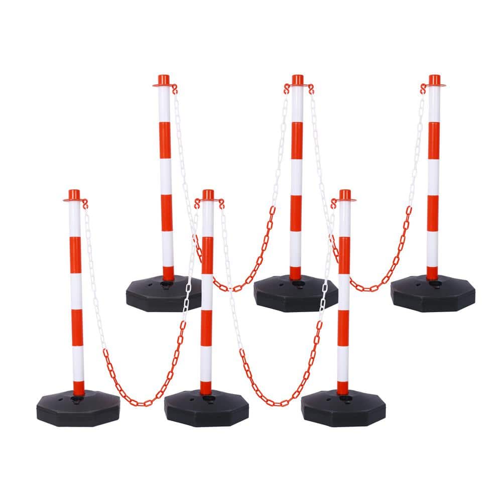 6-Pack Red 11.25 in. x 11.25 in. x 2.7 ft. Composite Fence Picket Post Cones with Fillable Base and 5 ft. Chain - Hercitys