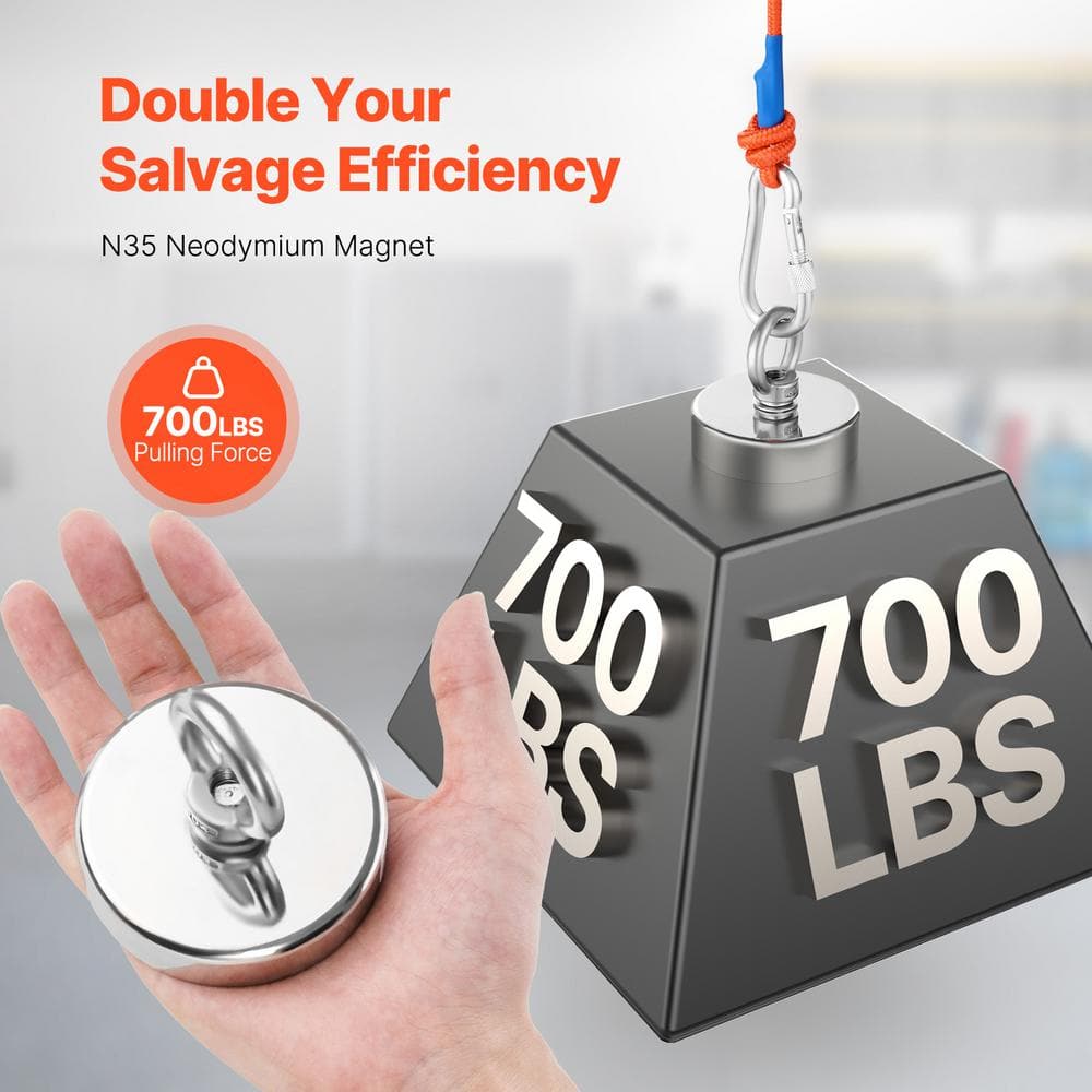 Fishing Magnet, 700 lbs. /318 Kg Pulling Force Super Strong Neodymium Fishing Magnet, Rare Earth Magnet - Hercitys