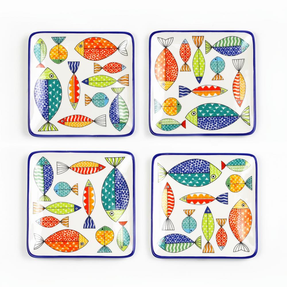 Fresh Catch Collection 7 1/4 in. Canape Plates, Appetizers (Set of 4) - Hercitys