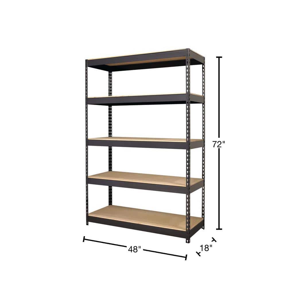 Riveted Garage Storage Shelving Unit, 5-Shelf Steel Black Unit 36 in. W x 72 in. H x 18 in. D - Hercitys