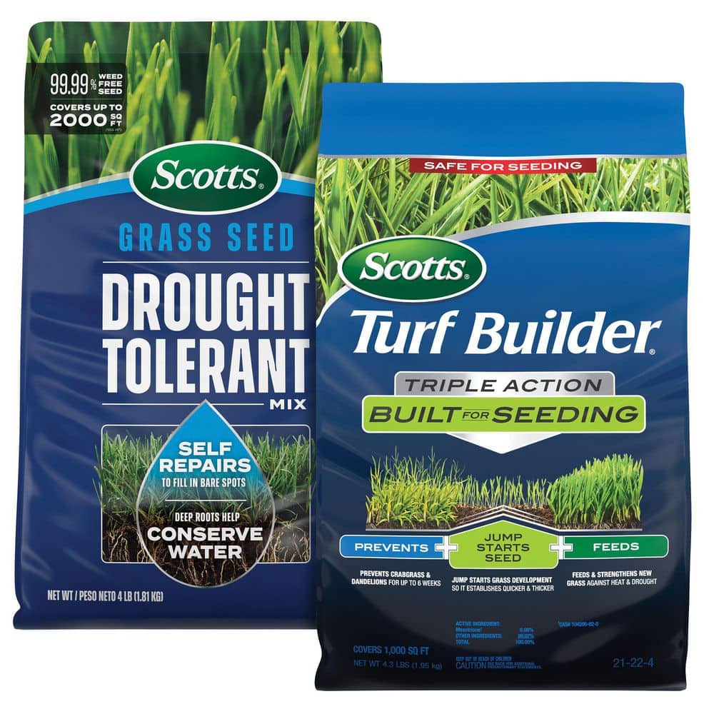 Turf Builder Grass Seed Drought Tolerant Mix and Triple Action Built for Seeding Bundle - Hercitys