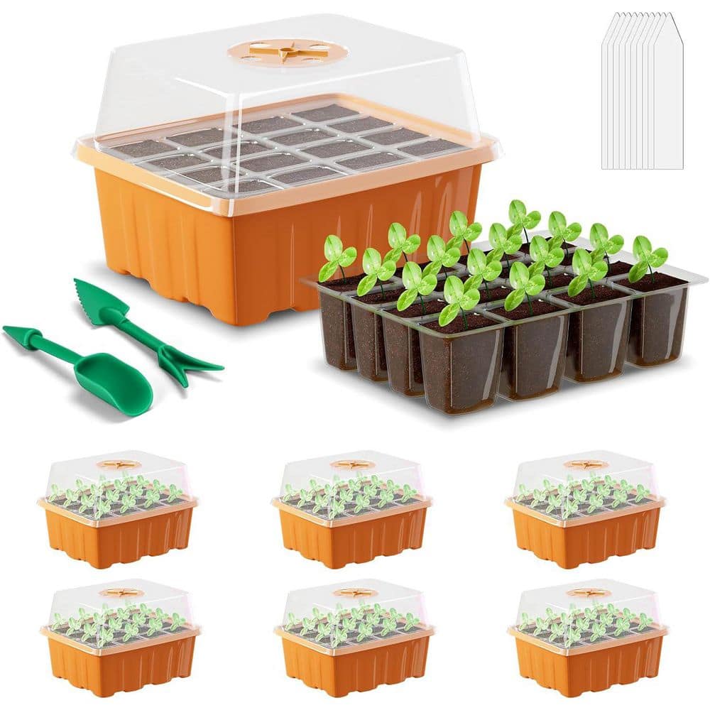 Seed Starter Tray 72-Cells Plant Grow Kit with Adjustable Humidity Vent for Mini Greenhouse Garden Germination (6-Pack) - Hercitys