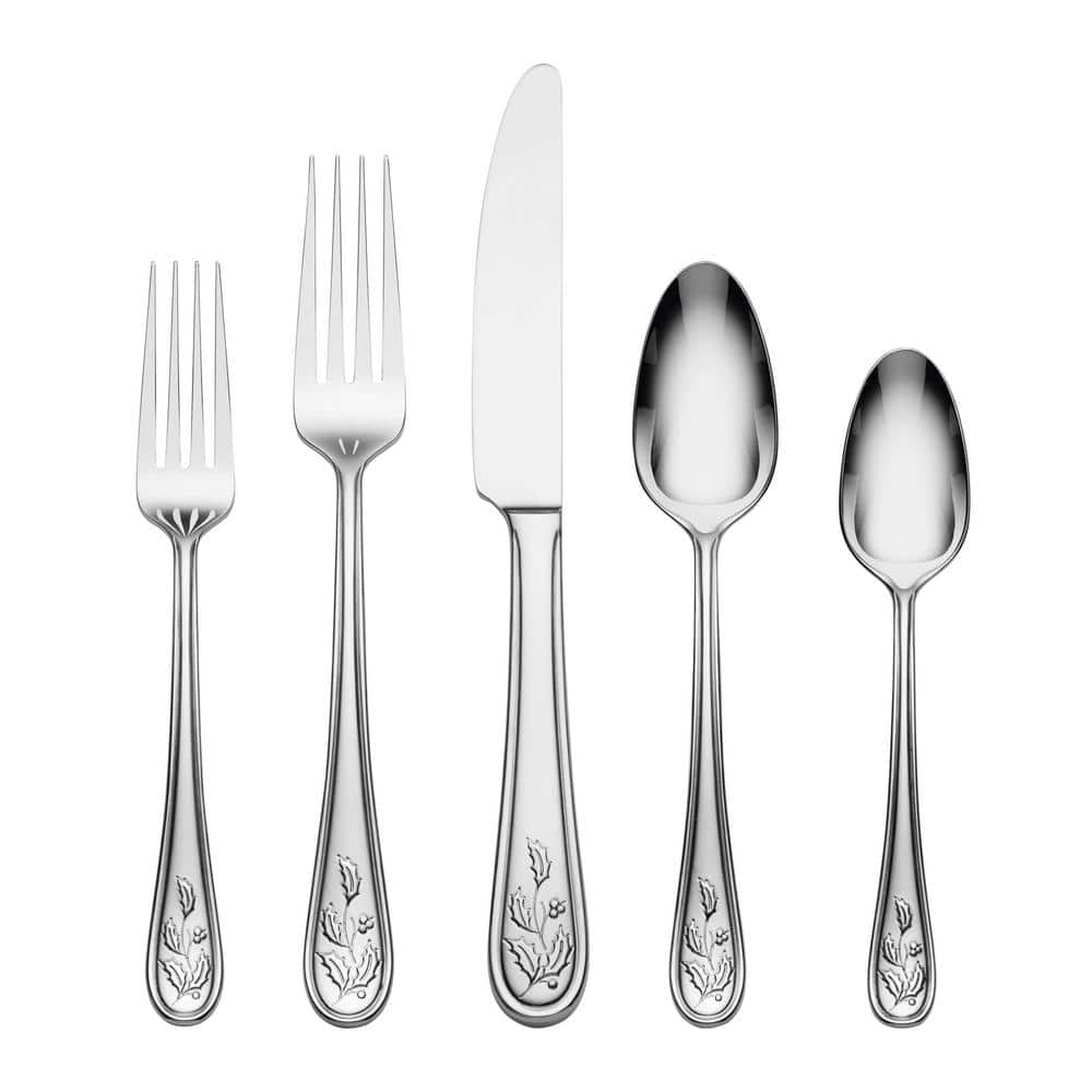 Holiday 65-Piece Silver 18/10-Stainless Steel Flatware Set (Service for 12) - Hercitys