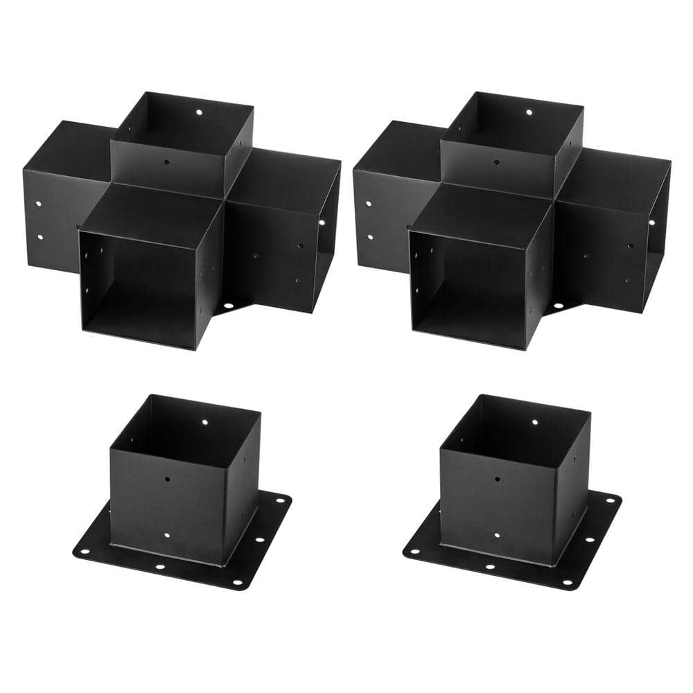 Pergola Bracket Kit 6 x 6″ (Inner Size 5.6×5.6in. ) 4-Pieces 4-Way Heavy-Duty Corner Bracket Woodworks DIY Post Base Kit - Hercitys