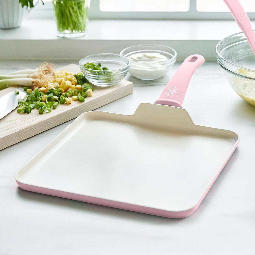Soft Grip 11 in. Soft Pink Healthy Ceramic Nonstick Griddle Pan - Hercitys