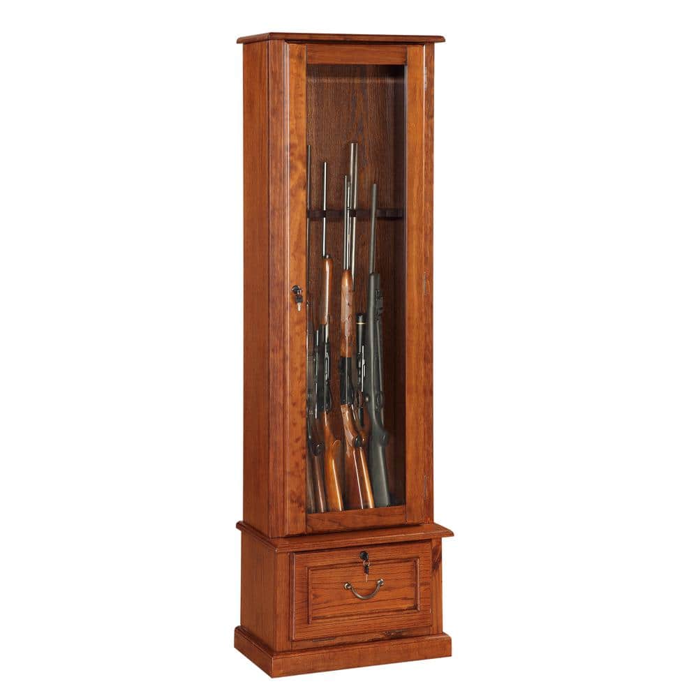 8 Gun Key Locking Gun Cabinet in Brown - Hercitys