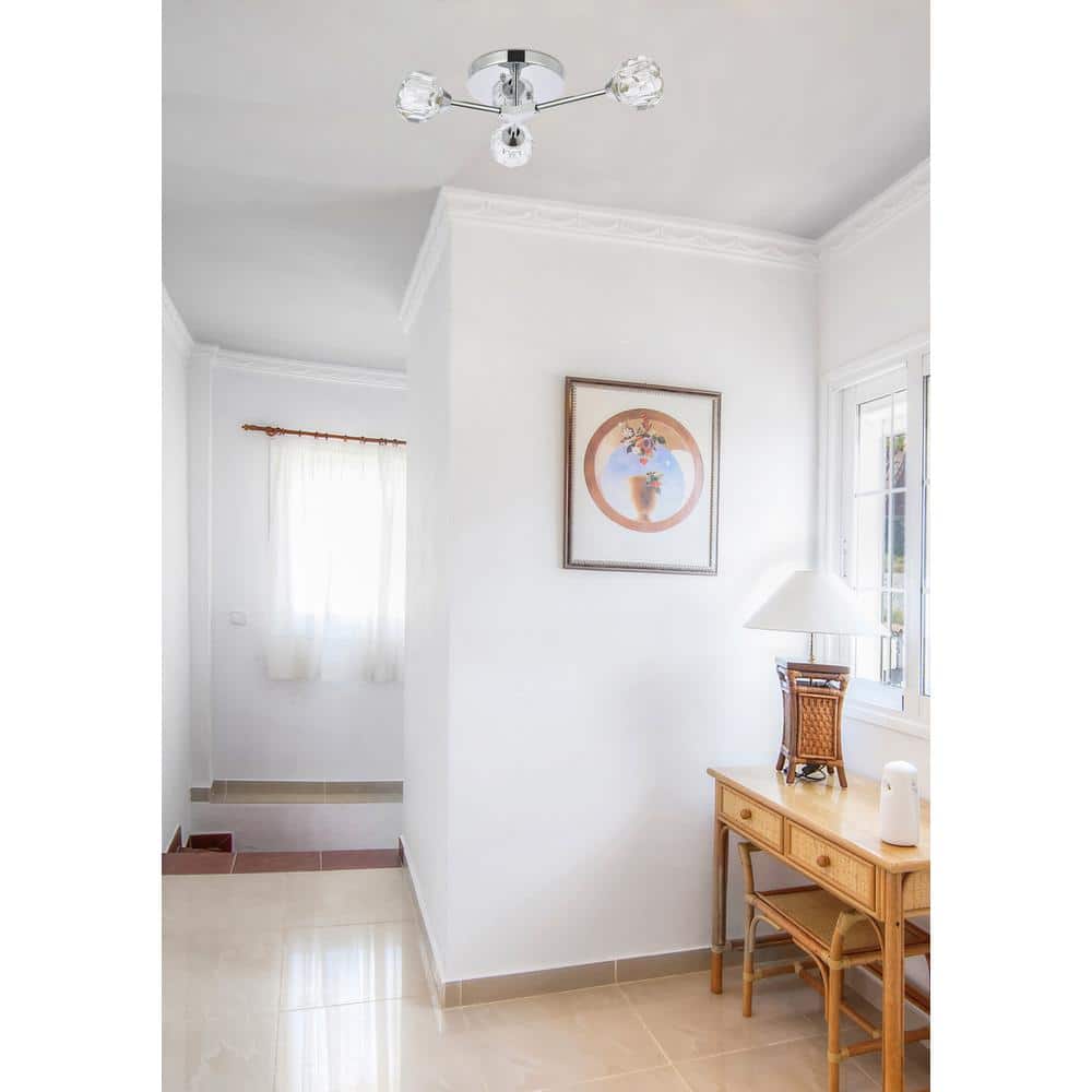 Timless Home 17 in. 3-Light Modern Chrome and Clear Flush Mount with No Bulbs Included - Hercitys